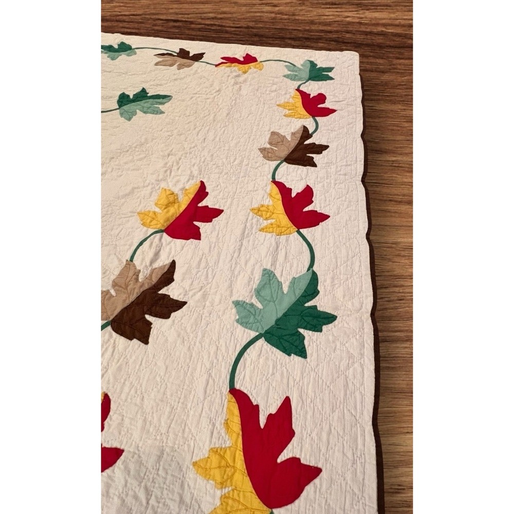 VIBRANT Vintage 40's Autumn Leaves Applique Antique‎ Quilt ~GREAT FALL COLORS! - Picture 3 of 15